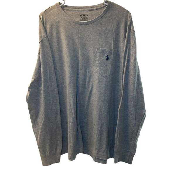Polo by Ralph Lauren Pocket LS T-Shirt Men's Size Large Gray/Blue Pony Normcore - Picture 1 of 3